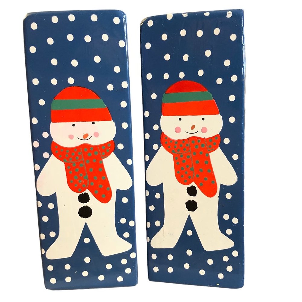 Hand-Painted Double-Sided Wooden Snowman CANDLE HOLDERS Votive & Tapered Holiday